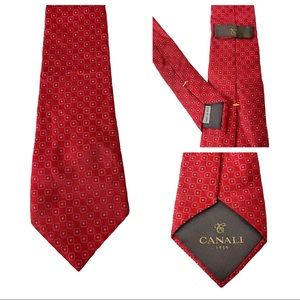 Canali Italian Silk Tie Red Designer Men’s